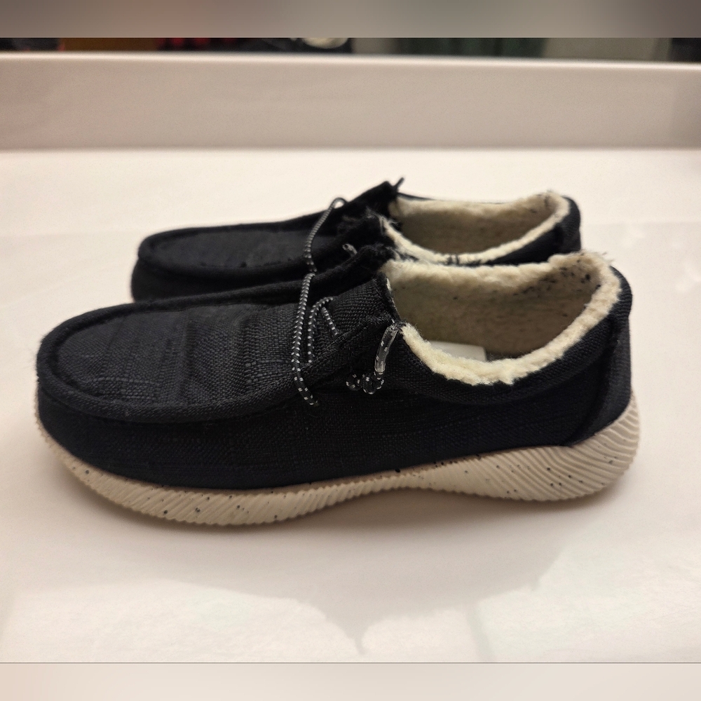 Black Slip-On Shoes with White Sole